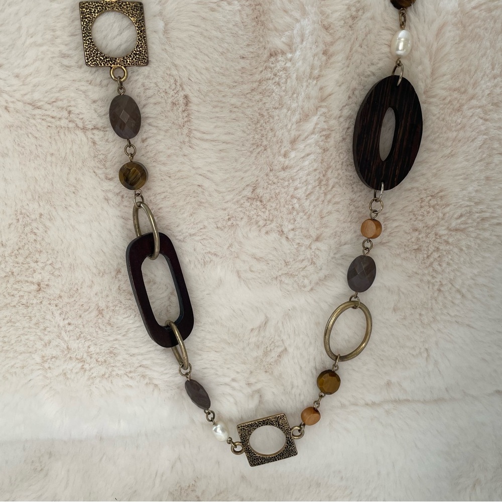 Lia Sophia Chunky Brown and Tan Necklace